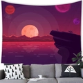 Outer space planet landscape wall tapestry above a grey sofa in a modern room - Fantasy Alien Landscape (3)