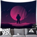 Space astronaut tapestry with planets in deep purple and rose red for wall decoration - Peach Skin / Astronaut Planet Meteor Art (4) / 150x100