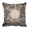 Halloween pillow cover with black silhouette tree and moon pattern on peach skin fabric - Dead Branches Hazy Moon Beige Gray Style(38)