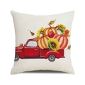Square beige linen pillow cover with vintage red truck and harvest pumpkin design - One Size / Red Pickup Truck Sunflowers Pumpkins Style (23)
