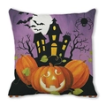 Halloween pillowcase featuring watercolor pumpkin jack-o-lantern and spooky castle print - Black Castle Spider Pumpkin Night Style (23)