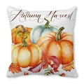 Funda de cojín de otoño con calabaza en acuarela y hojas de membrillo decorativas - Estilo Calabaza Colorida Cosecha Otoño (17) / 45x45cm