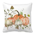Funda de cojín blanca estampada con calabaza y hojas de otoño para el Día de Acción de Gracias - Estilo Enredadera de Calabaza Fresca (19) / 45x45cm