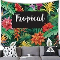 Tropical leaf tapestry with hibiscus flowers and white Tropical text on soft fabric - Tropical Style (11) / 100X70
