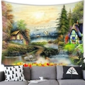 European pastoral landscape tapestry with lake and forest scenes hanging over a sofa - 150x130cm / European Pastoral Lake (1)