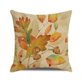 Vierkante herfst kussenhoes met aquarel eikenbladeren en eikels op linnen textuur - 45cmx45cm / Warme Oranje Aquarel Eikels (24)
