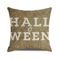 Halloween pillow case in tan linen with white spider web and Halloween text design - Standard Size
