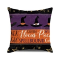 Halloween Hocus Pocus cushion cover featuring a witch hat and festive stripes - 18x18 Inch / Purple Orange Black Witch Hat Style (27)