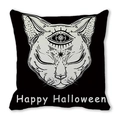 Coussin décoratif Halloween avec imprimé crâne de chat noir et texte Happy Halloween - Tête de Chat Halloween (21)