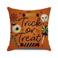 Halloween Trick or Treat orange linen throw pillow cover with skull and spider web design - Orange Trick Or Treat Skeleton Style (21)