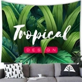 Tropical palm leaf tapestry featuring white text on a modern minimalist green wall hanging - Tropical Print Style (12) / 100X70