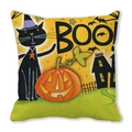 Halloween pillow cover with watercolor black cat, wizard hat, and pumpkin design - Black Cat Jack-O-Lantern Haunted House Illustration (25)
