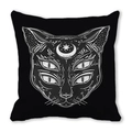 Housse de coussin chat noir mystique avec quatre yeux et motif lune et étoiles - Tête de Chat à Quatre Yeux (22)