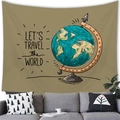 Retro khaki tapestry featuring a hand-drawn globe and Let's Travel the World text - Peach Skin / Vintage Adventure Travel Map (1) / 150x100