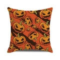 Square Halloween pumpkin pattern cushion cover with Jack-O-Lantern prints on linen fabric - All-Over Cartoon Jack-O-Lantern Style (22)
