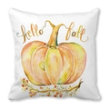 Funda de cojín de calabaza acuarela con texto Hello Fall sobre fondo blanco - Estilo Letra Dorada Hello Fall (12) / 45x45cm