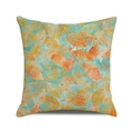 Vierkante kussensloop in turquoise met goudkleurig herfstbladpatroon voor het interieur - 45cmx45cm / Turquoise Basis Oranje Bladeren (26)