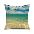 Detailed fabric texture of square pillowcase featuring tropical beach and ocean digital print - Tropical Beach Natural Beauty (11)
