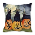 Halloween pillow cover with three black cats on carved pumpkins and full moon design - Black Cat Witch Hat Sitting On Jack-O-Lantern (26)