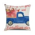 Square beige linen pillow cover featuring a blue vintage truck with autumn pumpkins - One Size / Blue Retro Pickup Pumpkin Spice Style (27)