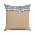 Detailed texture of linen cushion cover showing a realistic ocean wave and beach print - Realistic Beach Azure Waves (15)
