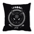 Housse de coussin noire carrée avec motif chat occulte et phases de la lune - Bague Celtique Chat Noir (24)