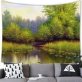 Countryside oil painting tapestry with lake landscape for home wall decoration - 150x130cm / Serene Lake (6)