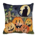 Halloween pumpkin lantern and black cat watercolor design on peach skin pillowcase - Four Jack-O-Lanterns Fence Black Cat Style (27)