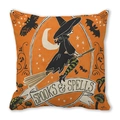 Halloween witch and moon watercolor pillow cover in peach skin fabric with Spooks & Spells text - Retro Orange Witch Bat Mushroom Style (16) / 18x18 Inch