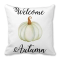 Funda de cojín blanca con letras Welcome Autumn e ilustración de calabaza verde - Estilo Calabaza Verde Claro (14) / 45x45cm