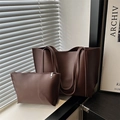 Brown vintage leather tote bag set for women under natural light shadow effect - Brown