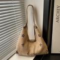 Borsa tote retrò 2025 in pelle scamosciata marrone con motivo floreale traforato - Cachi
