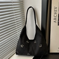 Borsa tote nera in finta pelle scamosciata con fiori traforati al laser e tracolla - Nero