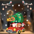 Stickers de Noël pour fenêtres avec le Père Noël dans une voiture rouge et animaux - Multicolore 99 (CXDC-99)