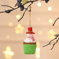 Adorno navideño de cupcake de muñeco de nieve colgando de un árbol con cordón oro - Muñeco de Nieve