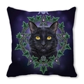 Housse de coussin Halloween chat noir avec étoiles mystiques et feuilles de lierre - Chat Noir Cosmique Violet (25)