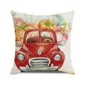 Square linen pillow cover with watercolor red truck and pumpkins for Thanksgiving - One Size / Watercolor Red Pickup Loaded With Colored Pumpkins Style (29)
