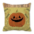 Halloween pumpkin cushion cover with watercolor devil pumpkin and autumn leaves - Ginger Large Pumpkin Autumn Leaves Style (28)