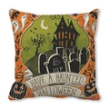 Halloween pillow cover with spooky castle and pumpkin design on peach skin fabric - Retro Illustration Ghost Castle Style (17) / 18x18 Inch