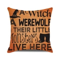 Orange Halloween pillow cover with black witch hat design and spooky art text - Orange Witch Werewolf Residence Style (25)