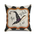 Halloween pillow cover with 'The Witch is in!' slogan and harlequin pattern - Standard Size