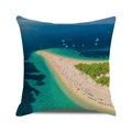 Square cushion cover featuring an aerial beach scene with blue ocean and palm trees - Aerial View Natural Sea (28)