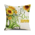 Square cushion cover with sunflower and vintage scooter print on linen fabric - One Size / Sunflowers And Green Retro Scooter Day Summer Style (30)