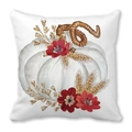 Funda de cojín de piel de melocotón con calabaza acuarela y flores rojas - Estilo Espiga de Trigo Calabaza Blanca (16) / 45x45cm