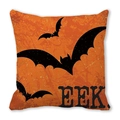 Halloween kussensloop met zwarte vleermuizen en EEK tekst op een oranje achtergrond decor - 45x45 cm / Zwarte Vleermuis Silhouet Patroon(2)