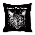 Housse de coussin Halloween avec motif de chat blanc à quatre yeux sur tissu noir - Chat Linéaire à Quatre Yeux (27)