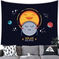 Solar Eclipse tapestry featuring a smiling cartoon sun and moon on a dark blue starry sky - Cartoon Solar Eclipse Art (9)