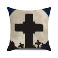 Primer plano de la textura de la funda de almohada de Halloween con cruz y luna - 45x45 cm / Estilo Cruz de Cementerio (2)