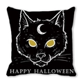 Coussin d'Halloween chat noir avec croissant de lune et texte Happy Halloween - Ligne Chat Noir Lune (28)