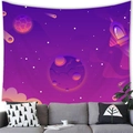 Space tapestry with purple cartoon planets and rocket ship over a gray sofa - Purple Cartoon Space (13)